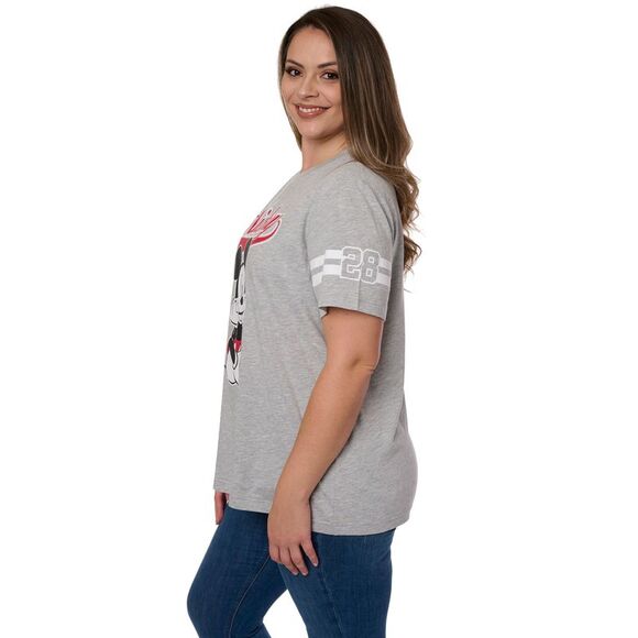 New Women's Plus Size Disney T-Shirt Mickey Mouse Striped Sleeve Varsity Gray - Picture 5 of 6
